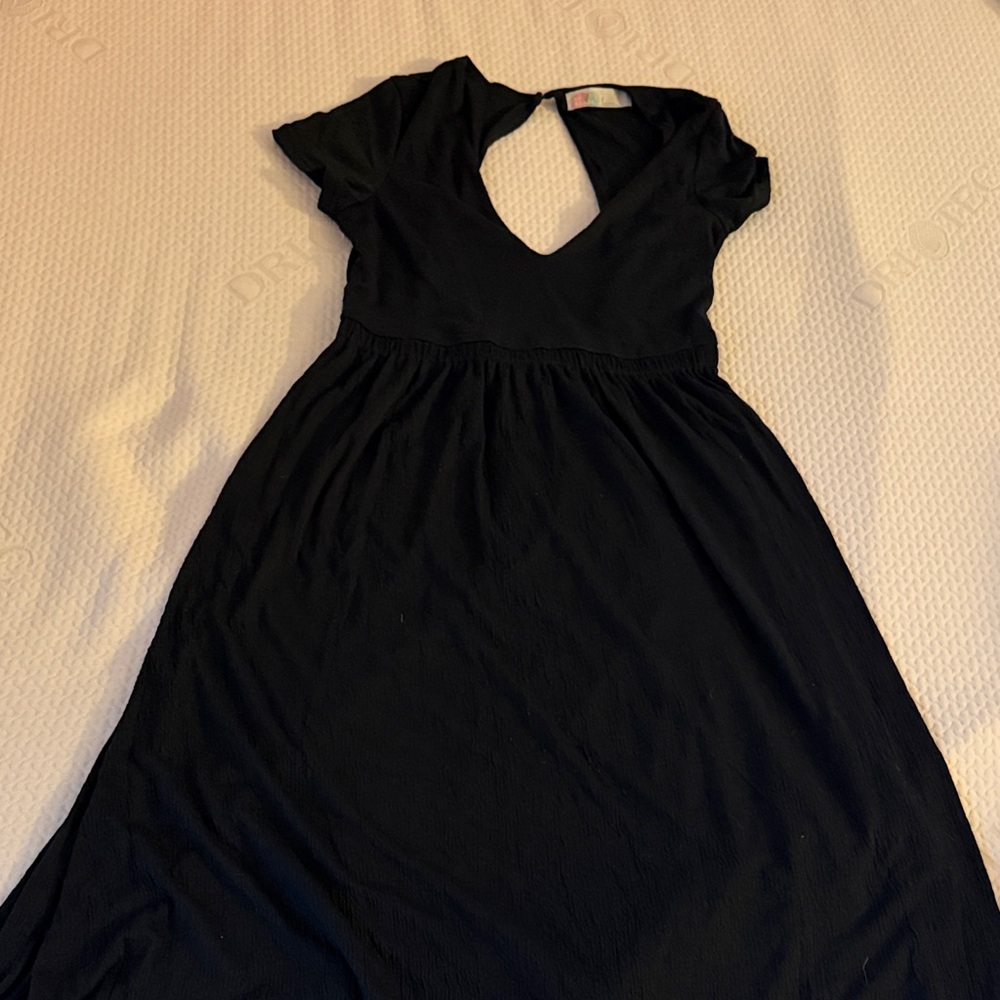 Free People Beach Sexy Black V-Neck Midi Dress